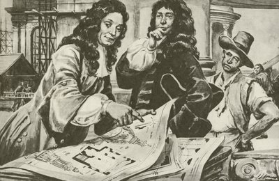 Sir Christopher Wren, arquitecto de la catedral de San Pablo de Londres (litografía) de C.L. Doughty