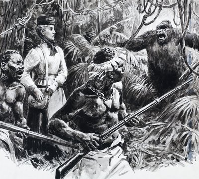 La exploradora Mary Kingsley en África (gouache sobre papel) de C.L. Doughty