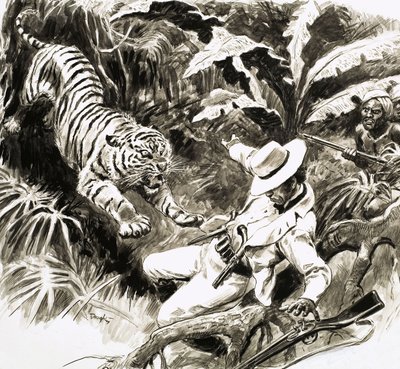 Tigre atacando a cazador de C.L. Doughty