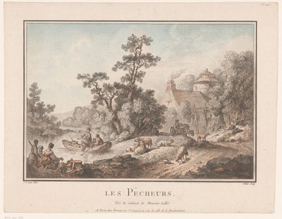 Paisaje con pastores y pescadores Los Pecheurs. (título en el objeto) de C.L. Jubier