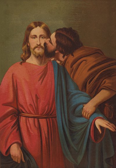 Judas traicionando con un beso (litografía en color) de C.M. Gonne