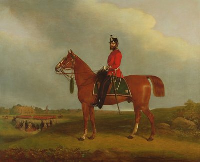 Un oficial de la Milicia de Infantería Ligera de Bedford montado en un caballo, siglo XIX de C.P. Langley