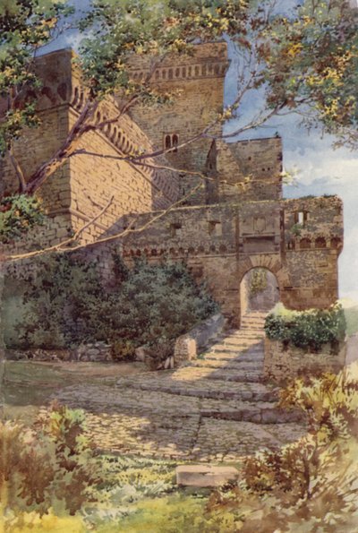 El castillo de Sermoneta (litografía en color) de C.T.G. Formili
