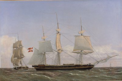 Una Corbeta Danesa Deteniéndose para Conferenciar con un Bergantín Danés: La Escena se Desarrolla en Aguas de las Indias Occidentales de Christoffer Wilhelm Eckersberg