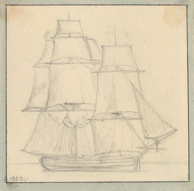 Un bergantín con velas de sotavento en el mástil principal de Christoffer Wilhelm Eckersberg