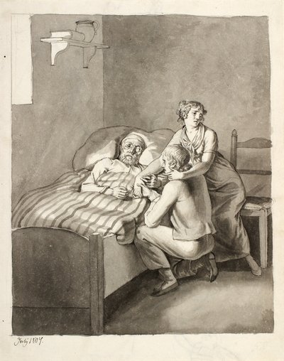 Un padre moribundo une a una pareja joven de Christoffer Wilhelm Eckersberg