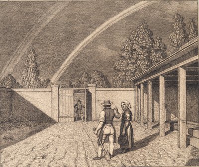Un doble arco iris. Ilustración para "Linearperspectiven", Tabla V de Christoffer Wilhelm Eckersberg