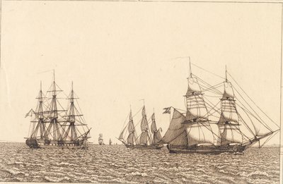 Una fragata anclada. Ilustración para "Linearperspectiven", Tabla IXb de Christoffer Wilhelm Eckersberg