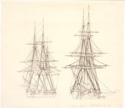Una corbeta y un bergantín anclados de Christoffer Wilhelm Eckersberg