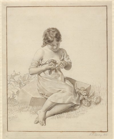 Una niña pequeña que se ha pinchado el dedo con una espina de rosa de Christoffer Wilhelm Eckersberg