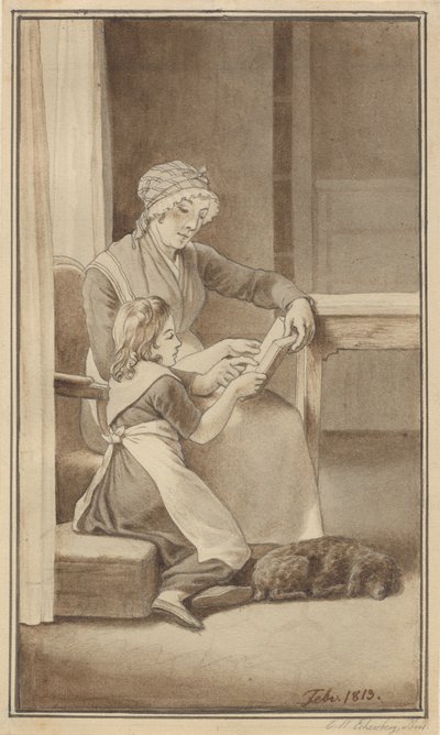 Una madre enseña a leer a su pequeña hija de Christoffer Wilhelm Eckersberg