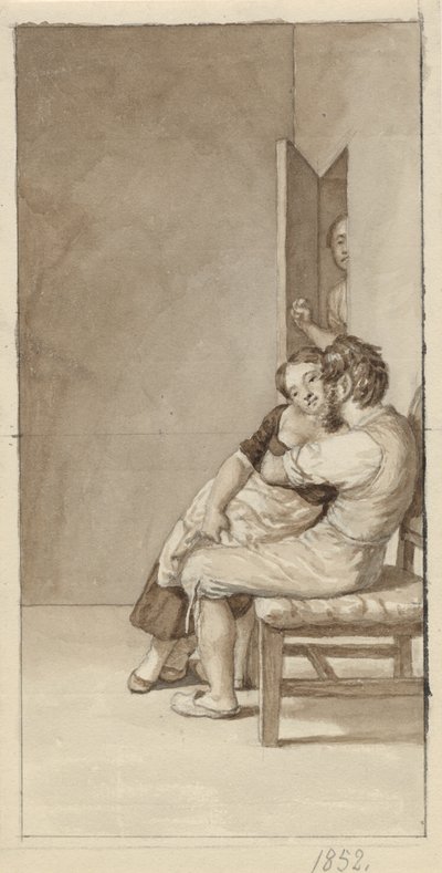Dos heridas de una mujer en una puerta entreabierta de Christoffer Wilhelm Eckersberg