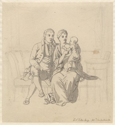 Una joven pareja sentada en un sofá, ella con un niño en brazos de Christoffer Wilhelm Eckersberg