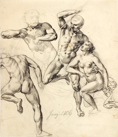 Estudios de figuras - tres hombres y una mujer de Christoffer Wilhelm Eckersberg