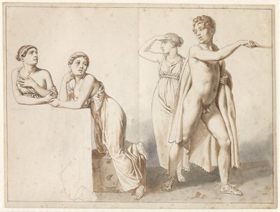 Cuatro estudios de figuras, tres femeninas y una masculina en trajes antiguos de Christoffer Wilhelm Eckersberg