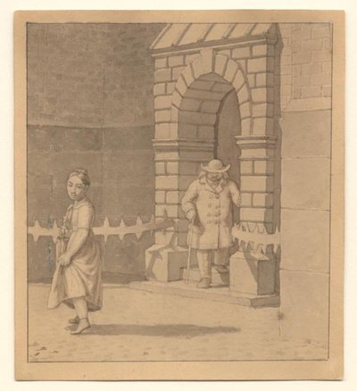 Escena Callejera con una Joven Levantando un Poco su Falda; en el Fondo un Hombre Mayor con un Bastón de Christoffer Wilhelm Eckersberg