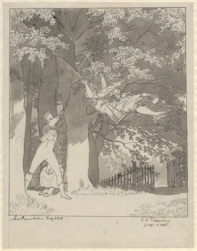 El columpio. Desde el bosque de Skjoldnæsholm de Christoffer Wilhelm Eckersberg
