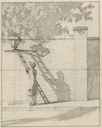 Perspectiva lineal aplicada en la pintura - Lámina VI. La lámpara de la calle en la pared del jardín, luz del día de Christoffer Wilhelm Eckersberg