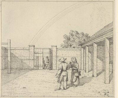 Perspectiva lineal aplicada a la pintura - Borrador de versión no utilizada de la Tabla V,2 - El arco iris sobre el patio. de Christoffer Wilhelm Eckersberg