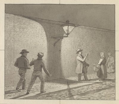Perspectiva lineal aplicada al arte de la pintura, Tabla VIII, fig. 1 - Actividad nocturna bajo la farola de Christoffer Wilhelm Eckersberg
