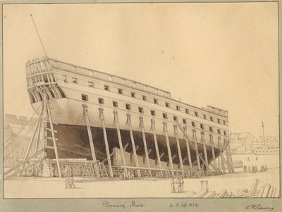 El navío de línea Reina María en el astillero de Christoffer Wilhelm Eckersberg