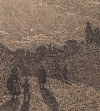 Luz de luna sobre un camino. Ilustración para "Linearperspectiven", Tabla IV de Christoffer Wilhelm Eckersberg