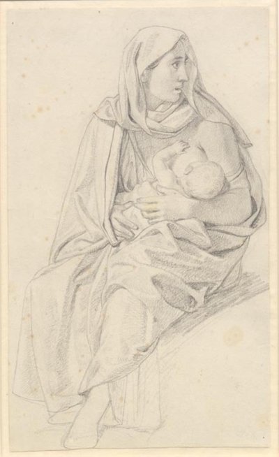 Moisés divide las aguas y el ejército del faraón es engullido - Estudio para una madre israelita y su hijo de Christoffer Wilhelm Eckersberg