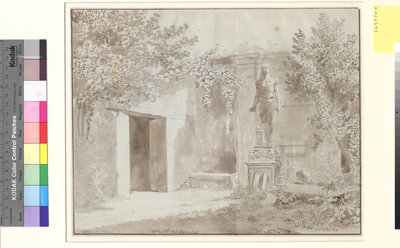 Parte probablemente del jardín del Palazzo Barberini con estatua romana de Antínoo en estilo egipcio, Roma de Christoffer Wilhelm Eckersberg