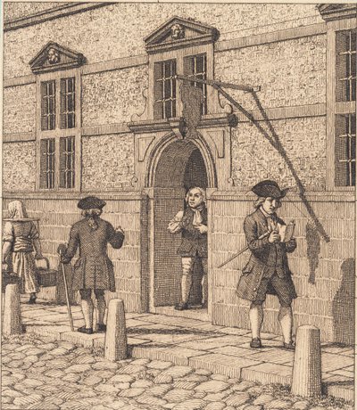 Parti omkring en portal af børsen. Ilustración til Linearperspectiven, Tavle VI de Christoffer Wilhelm Eckersberg