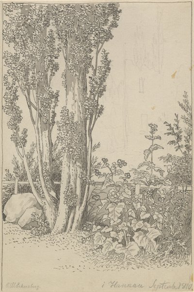 Álamos y plantas silvestres en Hannau de Christoffer Wilhelm Eckersberg