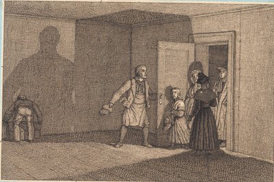 Viajeros muestran su habitación. Ilustración para "Linearperspectiven", Tabla VIII de Christoffer Wilhelm Eckersberg