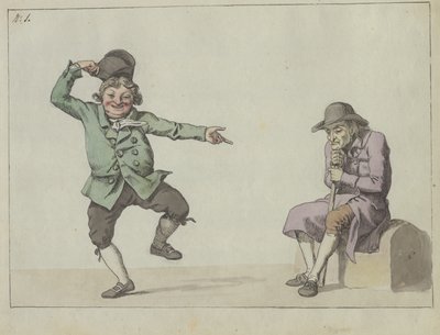 Hoja satírica; un hombre salta y ríe mientras señala a un anciano sentado de Christoffer Wilhelm Eckersberg
