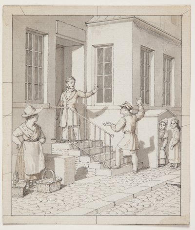 Disputa en la escalera. Estudio preliminar para "La perspectiva lineal aplicada al arte de la pintura", Tabla VII, 2 de Christoffer Wilhelm Eckersberg