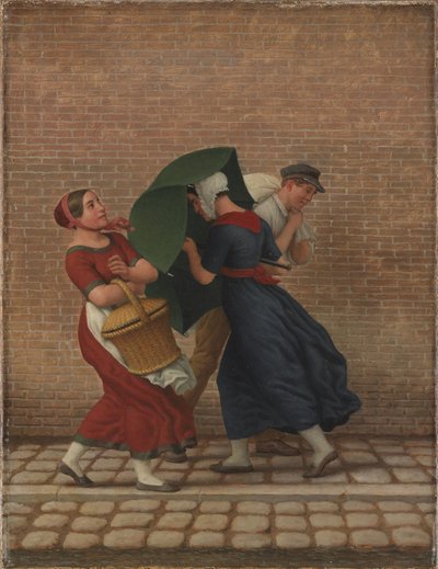 Escena callejera en clima ventoso y lluvioso de Christoffer Wilhelm Eckersberg