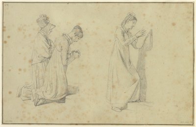 Estudio de una figura femenina de pie y dos arrodilladas de Christoffer Wilhelm Eckersberg