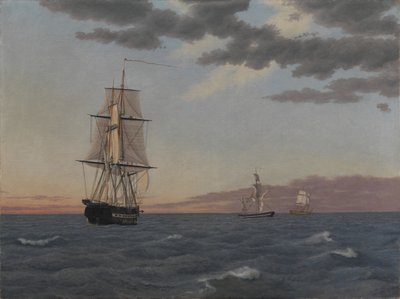 La corbeta "Galathea" deteniéndose para enviar ayuda al bergantín "St Jean" de Christoffer Wilhelm Eckersberg