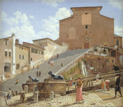 Los escalones de mármol que conducen a la iglesia de Santa Maria in Aracoeli en Roma de Christoffer Wilhelm Eckersberg