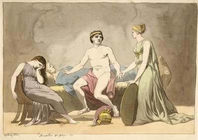 Tetis trae armas a Aquiles, quien llora junto al cuerpo de Patroclo de Christoffer Wilhelm Eckersberg