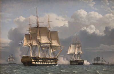 Dos barcos de línea rusos saludando de Christoffer Wilhelm Eckersberg