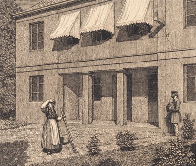 Fuera de una villa. Ilustración para "Linearperspectiven", Tabla V de Christoffer Wilhelm Eckersberg
