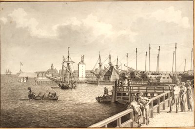 Vista desde Langelinie hacia Nyholm, a la derecha el fondeadero de la flota de Christoffer Wilhelm Eckersberg