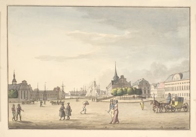 Vista desde la Plaza del Castillo hacia la Bolsa y el banco de Christoffer Wilhelm Eckersberg