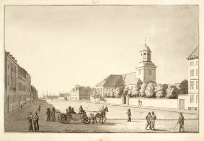Vista sobre Sankt Annæ plads con la iglesia de la guarnición de Christoffer Wilhelm Eckersberg