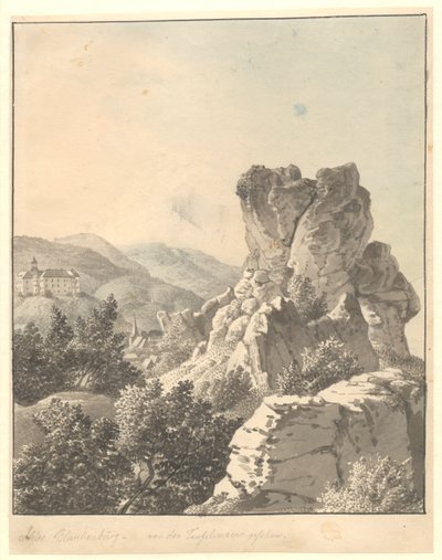 Vista desde Harzen, desde Teufelsmauer, el castillo de Blankenburg al fondo de Christoffer Wilhelm Eckersberg