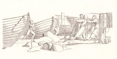 Vista de un pueblo pesquero. Barcos varados de Christoffer Wilhelm Eckersberg
