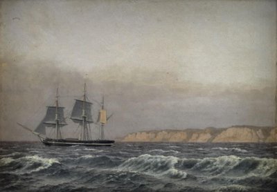Vista de los acantilados de Møn y una corbeta de Christoffer Wilhelm Eckersberg
