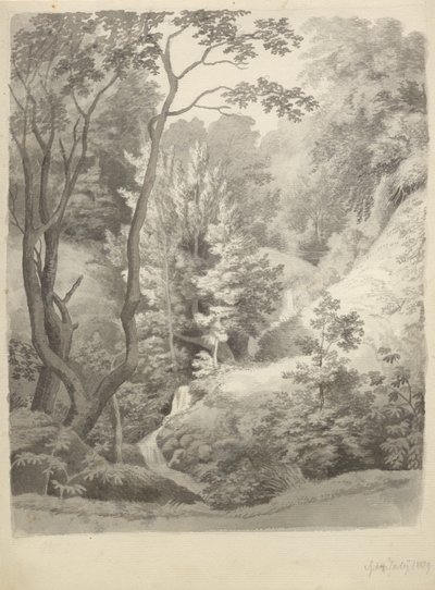 Vista del parque de la mansión Liselund en la isla de Møn de Christoffer Wilhelm Eckersberg