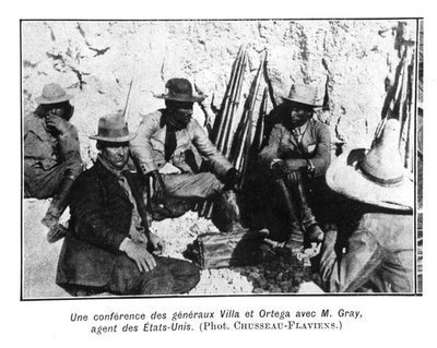 Reunión de los generales Villa (c.1877-1923) Ortega y el representante estadounidense, Sr. Gray de C. Chusseau Flaviens