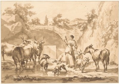 Pastora hilandera con rebaño de C. Dietrich (prentmaker) (possibly)