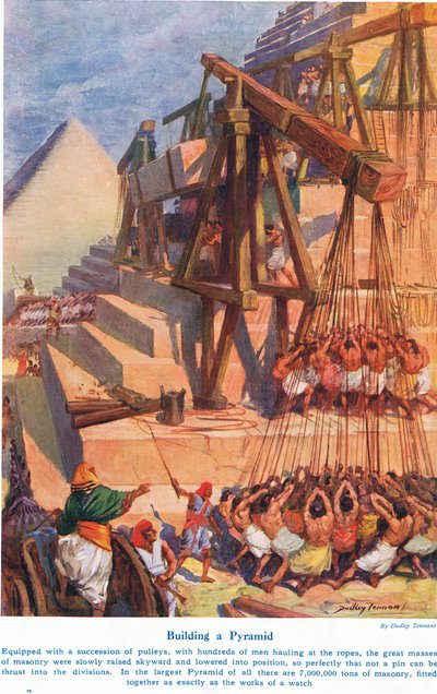 Building a Pyramid, ilustración de "Wonders of Land and Sea", publicado por Cassell, Londres. de C. Dudley Tennant